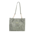 Morandi grey-green tote bag featuring star moon embossing and golden chain strap - No Pendant / Green