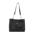 Black tote bag with silver star-moon pattern and leather chain shoulder straps - No Pendant / Black