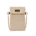 Beige quilted knit crossbody bag with gold chain strap and metal turn-lock closure - Beige