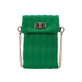 Green quilted knit crossbody bag with gold metal clasp and chain strap on white background - Green