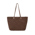 Borsa tote retrò in pelle scamosciata trapuntata marrone scuro con tracolla a catena - Marrone
