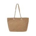 Borsa tote trapuntata marrone con cuciture a rombi e tracolla a catena dorata su bianco - Cachi