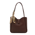 Grande borsa tote marrone scuro in pelle con tracolla e dettaglio foulard decorativo - Marrone