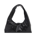 Borsa hobo minimalista in ecopelle nera lucida con cucitura verticale in stile francese - Nero
