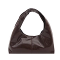Borsa a spalla in ecopelle bordeaux lucida con silhouette curva e manico unico - Marrone