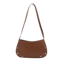 Brown faux crocodile leather crescent bag with heart rivet detail and slim shoulder strap - Brown