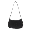 Black crescent shoulder bag with heart embossing and silver studs for women - Black