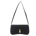 Elegant black leopard print baguette shoulder bag with gold metal buckle closure - Black Leopard