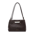 Bolso tote grande de cuero marrón vintage con correas de hombro dobles y tachuelas - Marrón