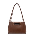 Bolso vintage de cuero marrón con asa ovalada troquelada y correas delgadas al hombro - Marrón
