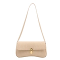 Chic beige rectangular underarm shoulder bag with golden lock and minimalist strap - Khaki
