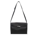Minimalist black matte leather shoulder bag featuring a silver twist lock and flap design - Black