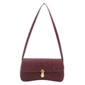 Burgundy leopard print faux suede shoulder bag with gold metal U-shaped clasp decoration - Wine Red Leopard