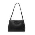 Bolso elegante de cuero negro con remaches dorados y letras Fashion Bags en relieve - Negro