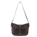 Retro dark brown crescent saddle bag with silver rivets and leather shoulder strap - Brown