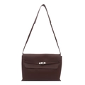 Large capacity dark brown leather crossbody square bag with classic metal buckle - Brown