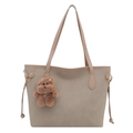 Bolso tote grande con textura mate retro y colgante de perro de peluche para otoño 2025 - Con Ornamento / Caqui