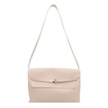 Elegant cream leather underarm bag with classic metal twist lock and strap detail - White