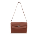 Brown minimalist square shoulder bag with silver metal lock and faux leather texture - Brown