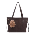 Borsa tote in pelle scamosciata marrone scuro con spallina e ciondolo a forma di cane - Con Ornamento / Marrone