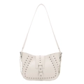 Retro white saddle bag for women with silver metal studs and thin shoulder strap - White