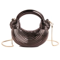 Chic dark bronze acrylic evening bag with striped texture and golden chain handle - Brown