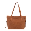 Retro karamellbraune Suede-Einkaufstasche mit Lederriemen und seitlichen Tunnelzügen - Braun Ohne Anhänger