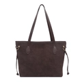 Elegante borsa tote in pelle scamosciata marrone scuro con spalline sottili e anelli oro - Senza ciondolo / Marrone