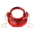 Red acrylic semi-circle evening bag with metallic finish, stripe texture and gold chain - Red