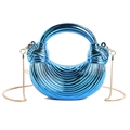 Metallic blue acrylic handbag with horizontal ridges and golden ball chain strap - Blue