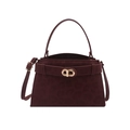 Elegante wijnrode suède handtas met subtiele luipaardreliëf en goudkleurige details - Rood