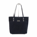 Large black corduroy tote bag with leather straps and gold studs for women fashion - Black