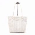 Off-white corduroy tote bag with leather handles and large capacity minimalist design - White