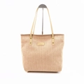 Minimalist corduroy tote bag in beige with faux leather handles and metal rivets - Khaki