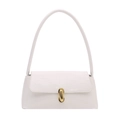 French minimalist white baguette shoulder bag with elegant gold buckle hardware details - White