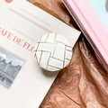 Support de téléphone rond blanc avec lignes dorées et finition galvanisée élégante - Or Blanc Géométrique / Blanc