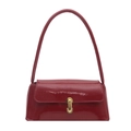 Retro bright red patent leather shoulder bag with a sleek gold metallic clasp closure - Red