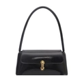 Classic black patent leather baguette bag with a vintage gold buckle and shoulder strap - Black