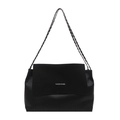 Bolso tote vintage negro con diseño de patchwork y correa de cadena elegante - Negro