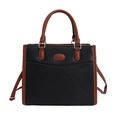 Klassische schwarze und braune Patchwork-Tragetasche mit goldenen Details und Schultergurt - Schwarz