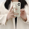 Cream iPhone case with pearl wrist strap and woven cord design for premium protection - iPhone 7/8/SE 2020 / White