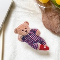 Cute teddy bear phone grip in red and green checkered pajamas with retractable stand - Clear Bracket - Lattice Lying Bear