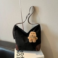 Minimalistische grote hobo-draagtas van zwart suède en bruin leer voor dagelijks gebruik - Met Hanger / Zwart