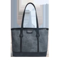Bolso tote de moda en lona gris y cuero negro con diseño de hombro espacioso - Negro