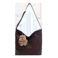 Dark brown suede hobo bag with a plush dog charm and reinforced leather corners - Coffee With Pendant
