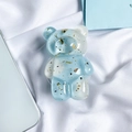 Detail of blue and white gradient bear phone grip with gold foil flakes on white fabric - Gold Foil Bear-Contrasting-Blue White