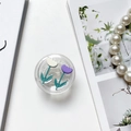 Macro detail of tulip flower pop socket phone grip on a white aesthetic background - White Purple Tulip (Round)