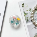 Macro detail of a clear flower phone grip with pink and yellow 3D tulip decorations - Pink Yellow Tulip (Round)