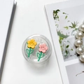 Close-up of pink and yellow tulip floral phone socket grips on a minimalist background - Yellow Pink Camellia (Round)