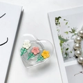 Detail of heart-shaped tulip phone grip with 3D floral accents on white background - Three Camellias (Heart)